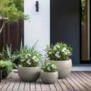 Kante 19.9",15.7",11.8" Dia Round Concrete Planter Set of 3, Outdoor/Indoor Large Bowl Plant Pots with Drainage Hole and Rubber Plug for Garden Patio Balcony Home, Weathered Concrete
