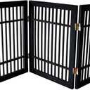 Urnporium Pet Dog Gate Freestanding, Strong Durable Folding Wooden Fence, Portable Acacia Hardwood Safety Barrier for Indoor & Outdoor Use (Black Pet Gate, 3 Panel 24" Tall)