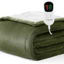 Homemate Electric Heated Blanket Full Size - 72"x84" Heating Blanket Full Size 1/2/4/6/8 Hours Auto-Off 10 Heat Level Over-Heat Protection Flannel Sherpa ETL Certification (09 - Olive Green)