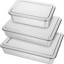 3 Set Stainless Steel Cake Pan with Lid, 13/11/9 Inch Rectangle Cake Pans Sets with Covers Baking Bakeware for Bread Fish Meat Vegetables, Non-Stick, Mirror Finish, Dishwasher Safe