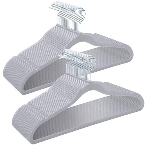 Plastic Coat Hangers 50-Pack,Non-Slip, Space Saving Closet Hangers for Dorm & Apartment - 360° Rotating, Heavy Duty, Durable (Grey)