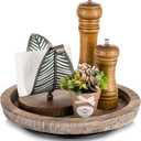 Turntable Rustic Wooden Serving Tray: Hanobe Round Wood Decorative Vintage Centerpiece Candle Holder Trays Farmhouse Ottoman Tray with Turn Table for Kitchen Countertop Coffee Table (Distressed & Turnable)