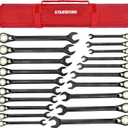 STARWORK TRUE MECHANIC 20 Pc. 120-Tooth Reversible Ratcheting Wrench Set, Combination Ratchet Wrench Set, Non-Slip, Long Pattern, 6-Point 15 Offset, Professional, SAE/Metric(5/16-3/4" & 8-19 mm)