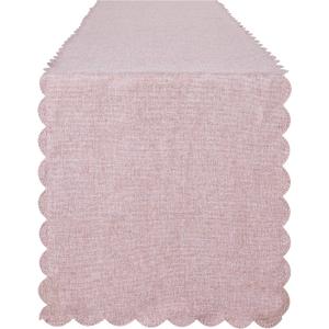 Pink Cotton Linen Table Runner 13 x 108 Inches, Farmhouse Scallop Style Linen for Kitchen Dining Coffee Parties Wedding Home Decor