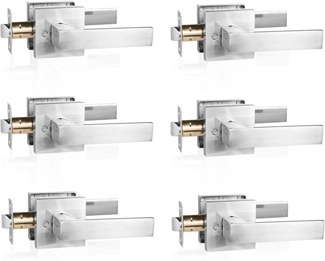 HARDHAWK Door Handle with Lock, Passage, 6 Pack, Silver | 6 Pack Passage Door Lever Silver Door Handles Heavy Duty Square Interior Keyless Door Handles Non-Locking Door Knobs