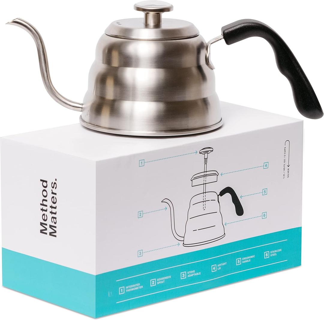 Barista Warrior Pour Over Coffee Kettle with Thermometer for Exact Temperature  Gooseneck Kettle for Pour Over Coffee and Tea, Stainless Steel for All Stovetops (1.0 Liter, 34 fl oz)