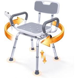 Swivel Shower Chair with Arms & Back, 400lbs Heavy Duty Shower Chair for Elderly and Disabled, Height Adjustable Shower Stool for Inside Shower, Non-Slip Rotating Shower Bench Seat for Tub Transfer