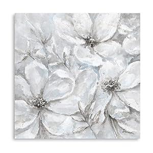 Kunstorner White Grey Flowers Wall Art: Abstract Blossom Grey Floral Painting, Framed, 24x24, for Bathroom, Bedroom, Living Room