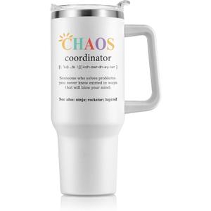 NOWWISH Gifts for Women Boss Coworker Teacher Friend - Chaos Coordinator Tumbler - Birthday, Funny Gifts for Women, 40oz White