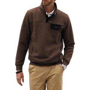 JMIERR Men's Quilted Sweatshirt Casual Long Sleeve Outdoor Stand Collar Button Pullover Sweatshirts (Brown, S)
