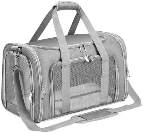 Soft-Sided Cat/Dog/Pet Carrier, Collapsible Pets Travel Carriers for Big Cats/Small Dogs with Shoulder Strap & Removable Mat, Mesh Puppy Carry Bag, Up to 16 Lbs, TSA Airline Approved (Gray)