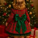 CIYCUIT Toddler Girl Christmas Dress Baby Plaid Dress with Bow Holiday Outfit (6-12 Months, A1 Red Green)