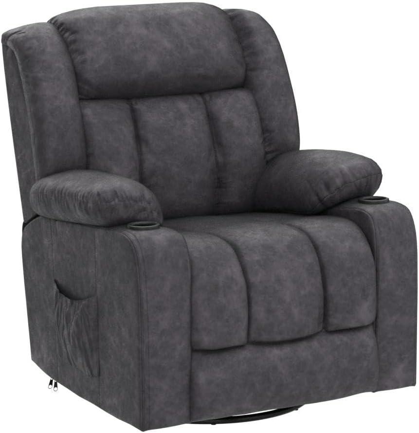 COMHOMA Recliner Chair Massage Rocker with Heated 360 Degree Swivel Lazy Boy Recliner Single Sofa Seat with Cup Holders for Living Room (Gray)