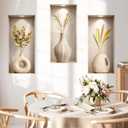 3D Vase Gold Leaf Wall Stickers, 3 Sheets Faux Vase Plant Wall Decals Peel and Stick for Modern Living Room Bedroom Office Home Decor (Gold Plant)