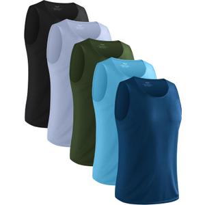 5 Pack Mens Running Sport Tank Tops Dry Fit Gym Wicking Athletic Mesh Breathable Cool Workout Sleeveless Shirts (X-Large, 5 Pack: Black/Navy/Gray/Azure/Green)