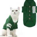 EXPAWLORER Cat Sweater Cardigan - Stylish Knitted Cat Clothes, British Style Soft Puppy Sweater with Sleeve Warm Pet Clothing Knitwear, Fall and Winter Kitten Coat for Girl Boy Cats, Green Medium