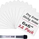 Dry Erase Stickers, 6" X 6", 12-Pack Reusable Dry Erase Notes, Post Reminders, Labels, Lists and Decals