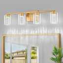 SineRise 4-Light Gold Vanity Light with 3 Color Modes (3000K/4000K/6000K), Eye Protection LED Bathroom Light Fixture, Dimmable Modern Wall Light Over Mirror with Clear Glass Shade