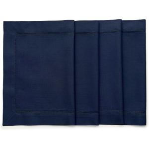 Solino Home Navy Blue Placemats Set of 4 - Cotton Linen Hemstitch Placemats 14 x 19 Inch for Fall, Autumn, Thanksgiving, Christmas