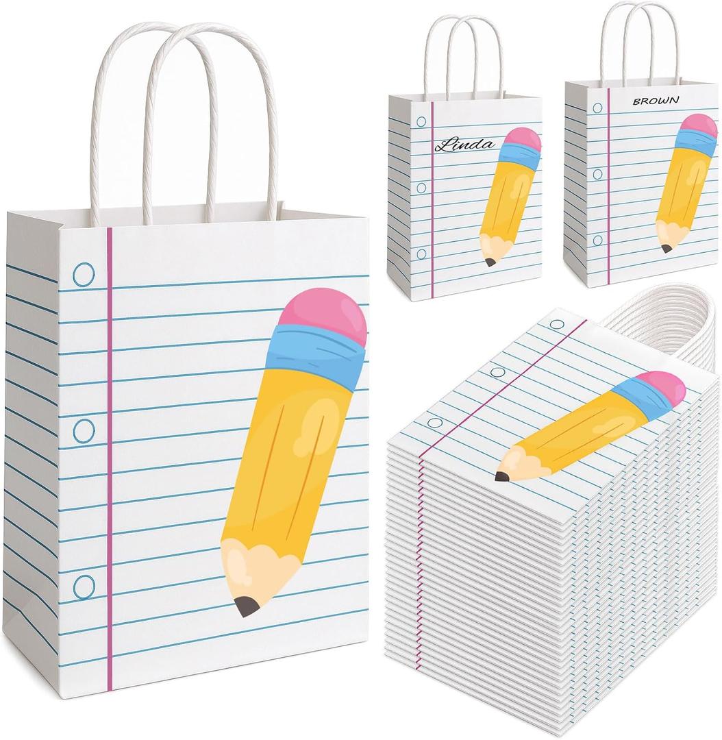 FOGWOWO 36Pcs Back to School Gift Bags Teacher Gift Bags Bulk School Gifts Bag with Handles,Pencil Notebook Line Teacher Appreciation Gifts End of Year Teacher Gifts Bags for Graduation Retirement Wrapping Supplies