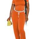 PINSV Women's 2 Piece Outfits Short Sleeve Tops and Long Pants Tracksuit Lounge Sets Orange XL (Orange, XL)