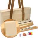 Yellow Mountain Imports American Mahjong Set, "Ivory Stripes - 166 Tiles with Beige Soft Case, Wooden Racks with Pushers, Scoring Coins, Dice, & Wind Indicator