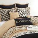 Stratford Park Geometirc King Black Gold Comforter Set, 10 Piece, Jacquard Bedding Comforters & Sets, Bedskirt, Pillows & Shams,