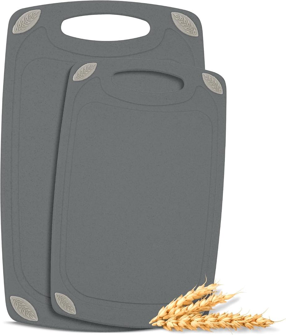 AXIOM CREATIONS 2-Piece Reversible Cutting Board Set Made with Natural Wheat Straw Fiber, Eco-Conscious Food Safe Kitchen Essentials, Gluten Free & BPA Free Chopping Boards for Kitchen, Large and Small