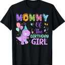 Mommy Of The Birthday Girl Dinosaur Saurus Rex Party T-Shirt, Black, Small