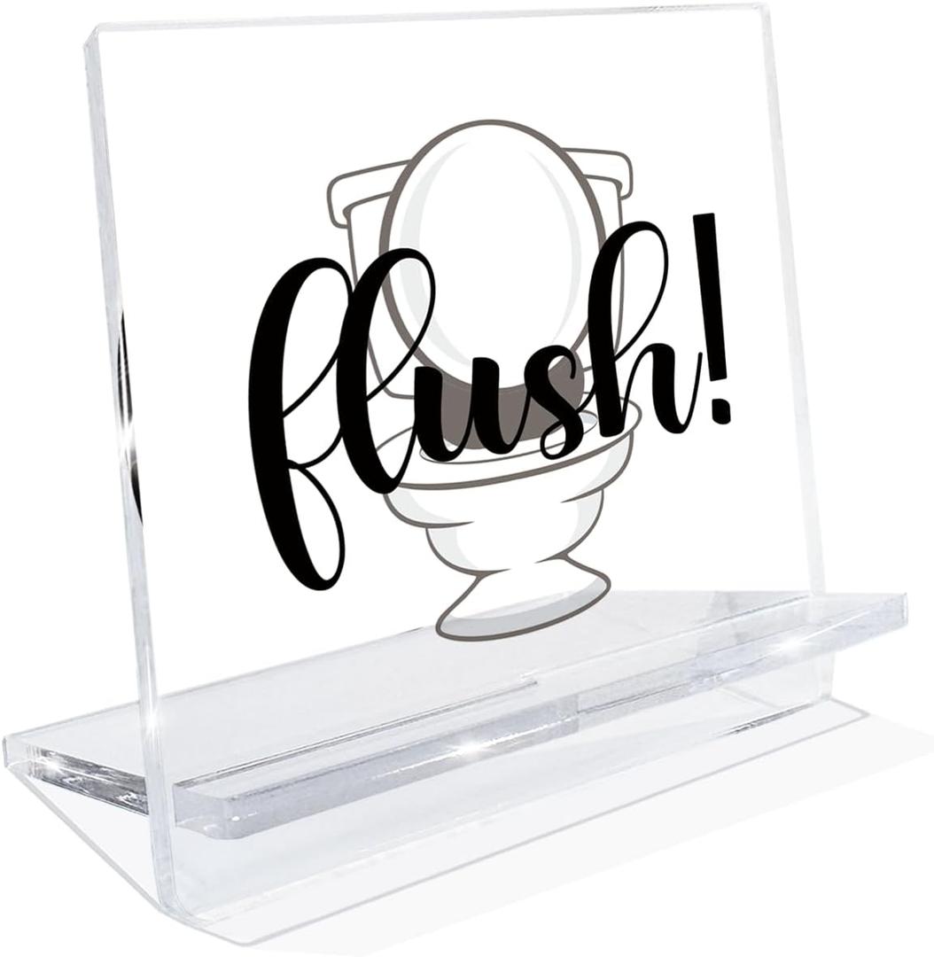 Bathroom Signs, Flush Sign, Decorative Acrylic Desk Sign for Bathroom Restroom Home, Home Tabletop Shelf Counter Decoration, Children Bathrooms Decor 4.3x3.9x2.5 inches