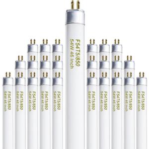 Konideke 46 Inches T5 Fluorescent Bulb 54W, F54T5/850/HO 54 Watt T5 High Output 5000K Fluorescent Tube, 25 Pack, G5 Base, 4200 Lumens, CRI 82