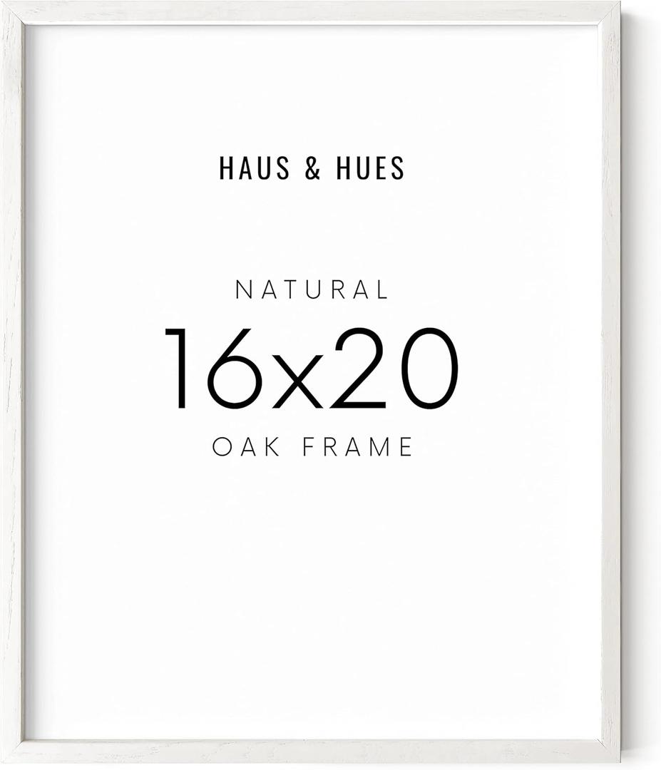 HAUS AND HUES White Oak Wood 16x20 Picture Frame - Lightweight Frame for Wall Art, Posters, Photos (White Oak Frame)
