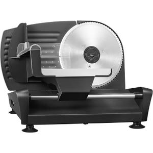 FOHERE Electric Meat Slicer 200W Deli Slicer for Home with Removable Two 7.5 Blades, 0-15mm Precision Thickness Adjustment Knob Cut Deli Food, Meat Ham Bread Fruit, Include Food Carriage, Black