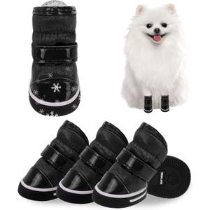 SCENEREAL Fleece Dog Shoes for Winter, Dog Boots & Paw Protectors, Warm Puppy Snow Booties for Small Medium Sized Dogs, Anti-Slip Rubber Sole PU Waterproof Boots for Outdoor Walking, Black Size 3 (Size 3: fit for paw width 0.9"-1.1")