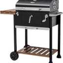 Royal Gourmet CD1824M 24-Inch Charcoal Grill, BBQ Smoker with Handle and Folding Table, Perfect for Outdoor Patio, Garden and Backyard Grilling, Black, Medium