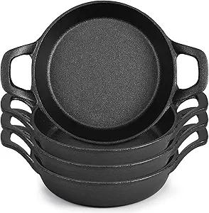 Ziliny Mini Cast Iron Skillets 6.3 x 6.3 x 1.5 Inch Cast Iron Pan Small Ramekin Set Black Casserole Dish Cookware Oven Safe Mini Skillets for Kitchen Indoor Outdoor Picnic (4 Pack)