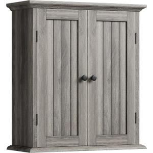 ChooChoo Bathroom Wall Cabinet, Over The Toilet Space Saver Storage Cabinet, Farmhouse Medicine Cabinet with 2 Doors and Adjustable Shelves, Cupboard, Retro Grey, 8.8"D x 21.1"W x 24"H