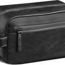 Travel Toiletry Bag for Men and Women, Travel Shaving Dopp Kit Water-resistant Bathroom Toiletries Organizer PU Leather Cosmetic Bags (Black)