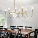 8-Light Gold Farmhouse Chandelier for Kitchen Island,Kitchen Island Lighting Over Table,48-Inch Industrial Candle Pendant Light Fixture for Dining Room,E26 Bulb Hanging Ceiling Light