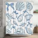 Blue Cute Beach Shower Curtain, Blue Ocean Beach Seashell Starfish Themed Bathroom Waterproof Fabric Coastal Summer Girly Shower Curtain Set with Hooks for Bathroom Decor 72x72 Inch