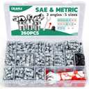 260PCS Grease Fittings Kit, SAE & Metric Zerk Grease Fittings Straight 45 90 Degree with Grease Fitting Caps & Wrench Kit(7-11mm) for Grease Gun,SAE & METRIC KIT(260PCS）