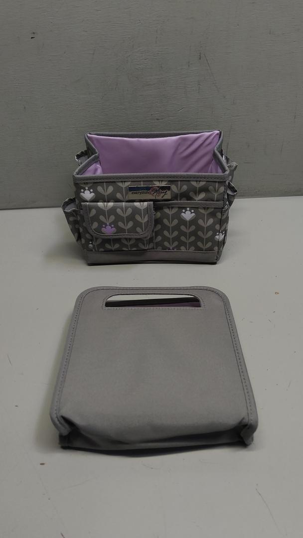 Desktop Tote Organizer – Tan Floral Craft Bag – Portable Storage for Art Supplies, Sewing, Scrapbooking, DIY Tools & Creative Project Organization