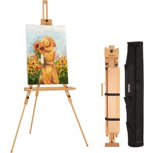 VISWIN Portable Easel for Painting with Bag, Tilting Flat & Adjustable Beech Wood Art Easel Stand, Holds Canvas up to 44", Tripod Field Easel for Adults, Artists, Beginners - Natural