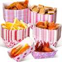 Honeydak 100 Pieces Mother's Day Heart Pattern Paper Food Trays Disposable Nacho Container Paper Boats Serving Trays for Hot Dog Popcorn Taco Snack Candy Food Container Party Supplies