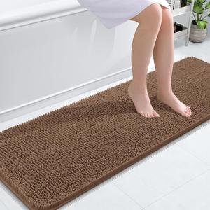 OLANLY Bathroom Runner Rugs 59x20, Extra Soft Absorbent Chenille Bath Rugs, Rubber Backing Quick Dry, Machine Washable Long Bath Mats for Bathroom Floor, Tub and Shower, Home Decor Accessories, Mocha
