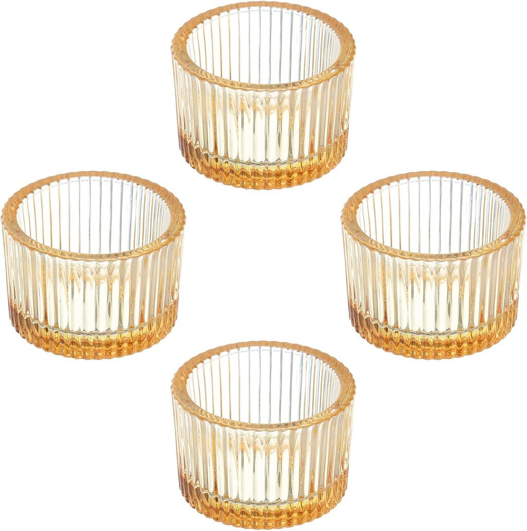PATIKIL 4 Pcs Tealight Candle Holder, Tea Lights Candle Holder Glass Votive Candle Holders Glass Candle Holders for Table Centerpiece Decor Wedding Dinner Party, Gold Tone