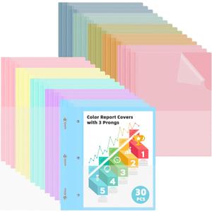 HAUTOCO 30 Pack Report Covers with 3 Prong Fasteners 10 Colors Clear Front Plastic Folders Letter Size, Presentation Folder for Resumes Proposals and School Use, 100 Sheet Capacity