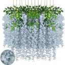 Luerbi 24 Pack Grey Wisteria Hanging Flowers Garland, 3.77 Feet Artificial Flower Vines, Fake Wisteria, Artificial Vines Hanging Garland for Backdrop Outdoor Yard Garden Decor