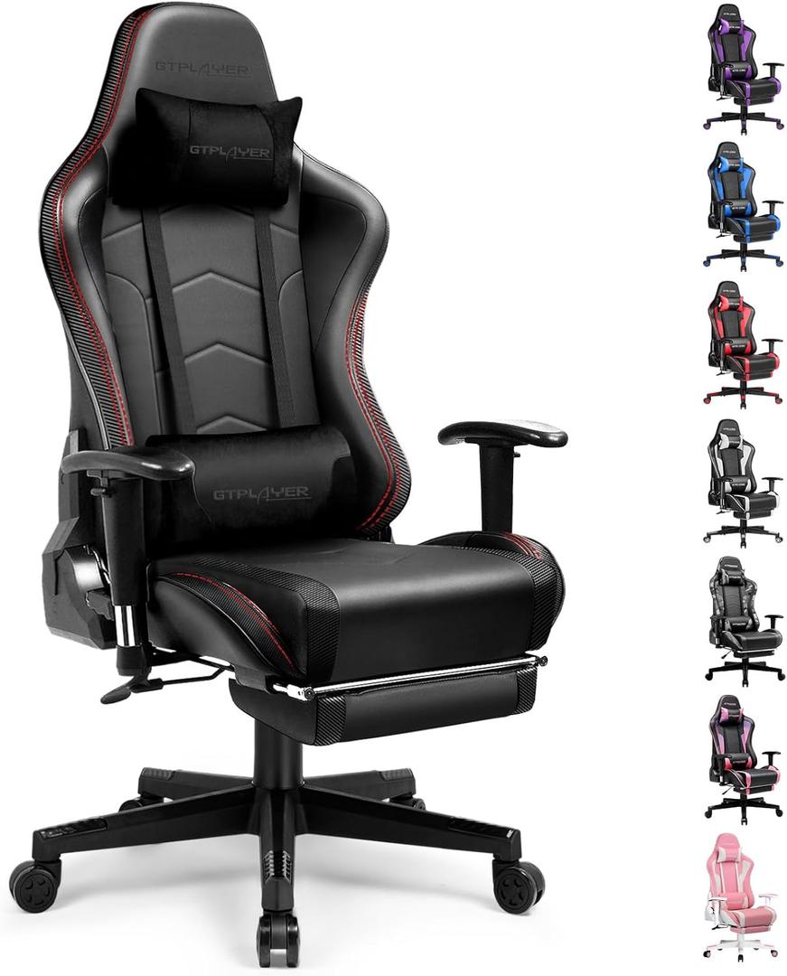 GTPLAYER Gaming Chair with Footrest Speakers Video Game Chair Bluetooth Music Heavy Duty Ergonomic Computer Office Desk Chair Red (Black)