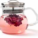 TETWIN Personal Glass Teapot with Built-in Strainer 17oz - for Blooming, Loose Leaf & Herbal Tea, Exquisite Small Tea Pot for One,Stovetop Safe